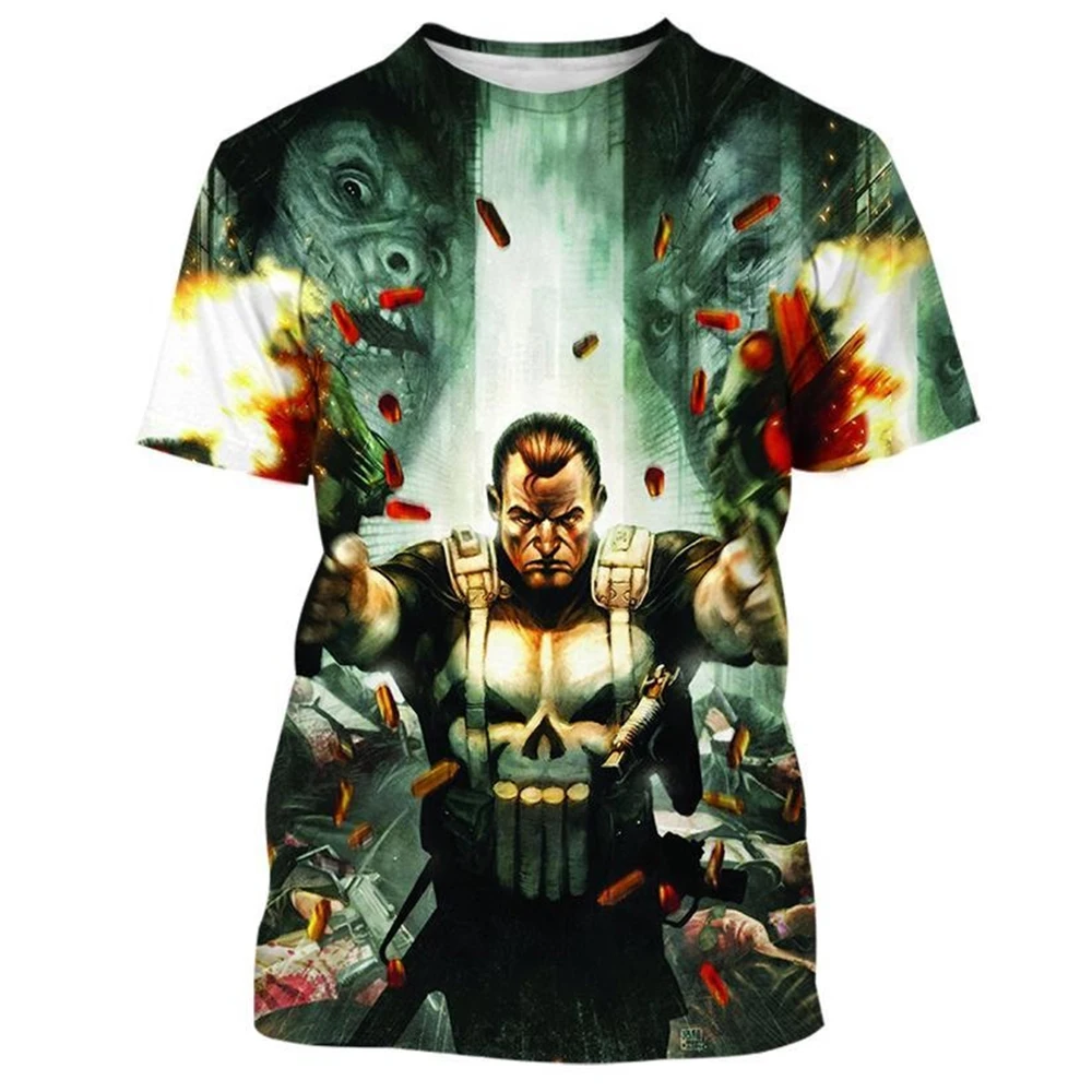 Summer Fashion gunfight short-sleeved 3D printed Punisher T-shirt casual shirt personality men\'s T-shirt round neck kids top