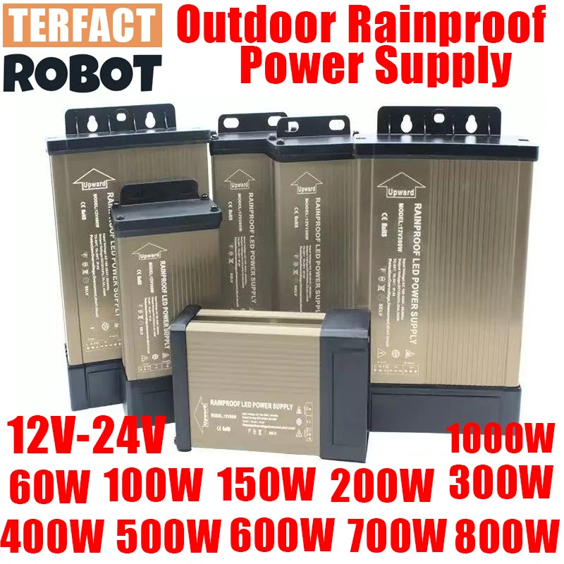 Alimentatore CC da 12 24 Volt Trasformatori CA 220 V a CC 12 V 24 V Trasformatori 100 W 200 W 300 W 400 W 500 W 600 W 800 W Antipioggia per esterni