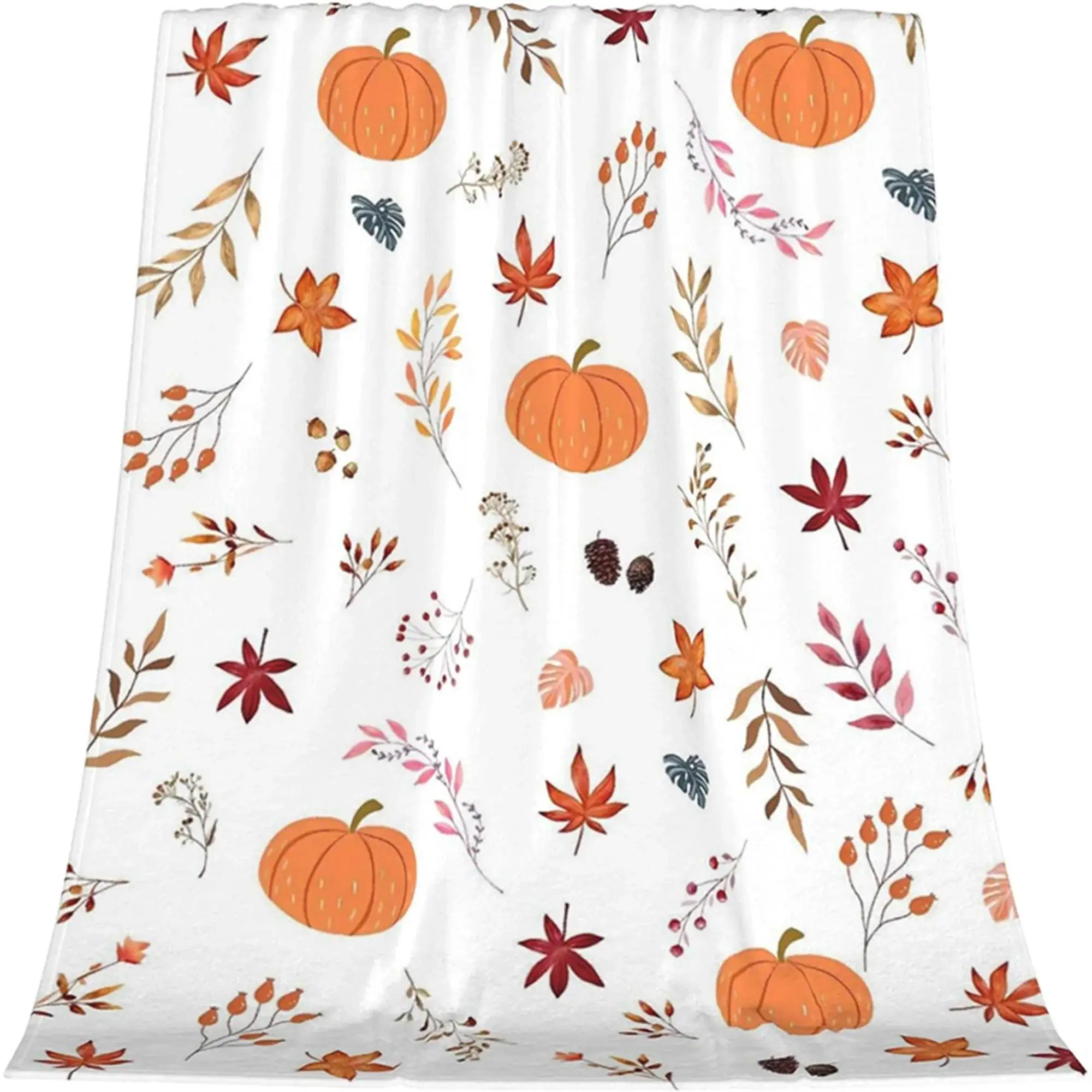 

HalloweenInspired Blanket Pumpkins Fall Leaves Flannel Soft Comfortable Throw for Home Gift