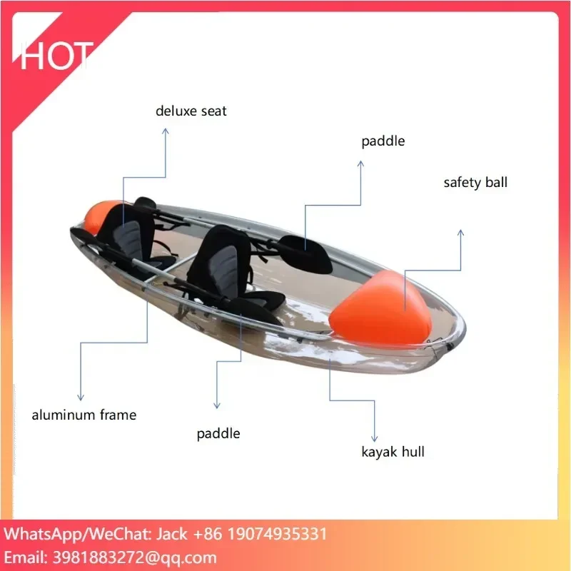 

Double-Seat 4m Pedal Kayak For Adults Clear Transparent PC Canoe With Aluminum Frame 2 Person Capacity Fishing Kayak