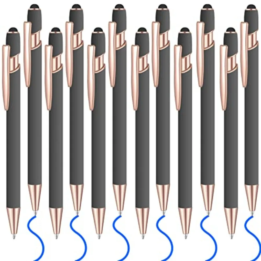 

12 Pcs Blue Ink Ballpoint Pen with Stylus Tip, 2 in 1 Gift Pen for Touch Screens Gray Rose Gold