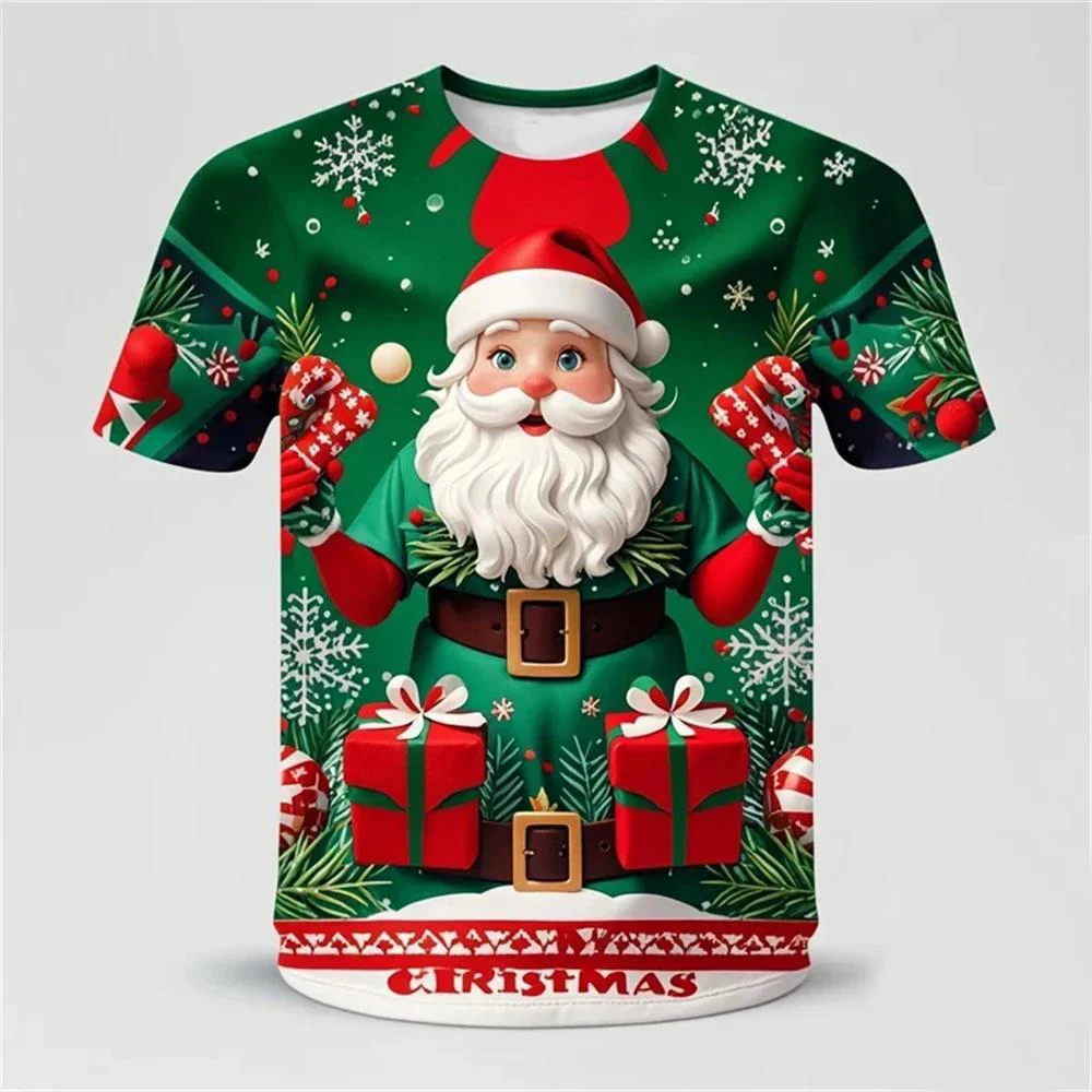 تي شيرت عيد الميلاد للرجال - سانتا ثلج الرنة مشهد الشتاء الجرافيك المحملة احتفالية عيد الميلاد ملابس للجنسين بلايز Y2k الملابس المحملة