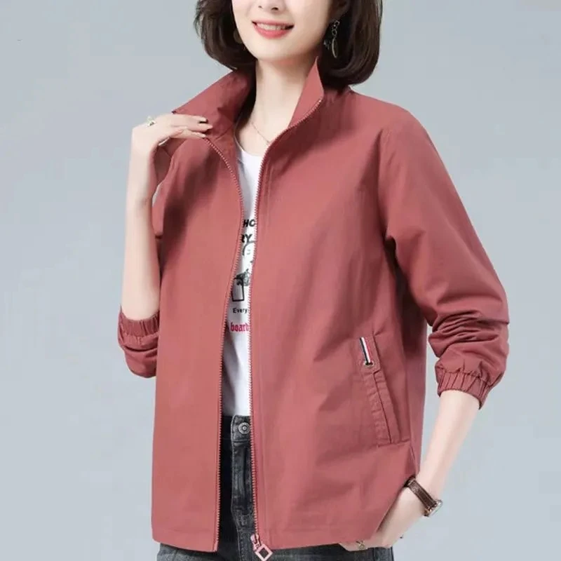 

Spring Autumn Women Casual Short Coat 2023 New Large Size Loose Jacket Middle-aged Mom Wear Stand Collar Jacket Top Windbreaker