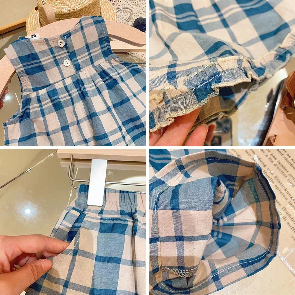 بدلة صيفية جديدة منقوشة بدون أكمام من الدانتيل + بنطال ذو قصة أرجل واسعة طقم مكون من قطعتين للفتيات من سن 2 إلى 7 سنوات للارتداء اليومي في الهواء الطلق #6