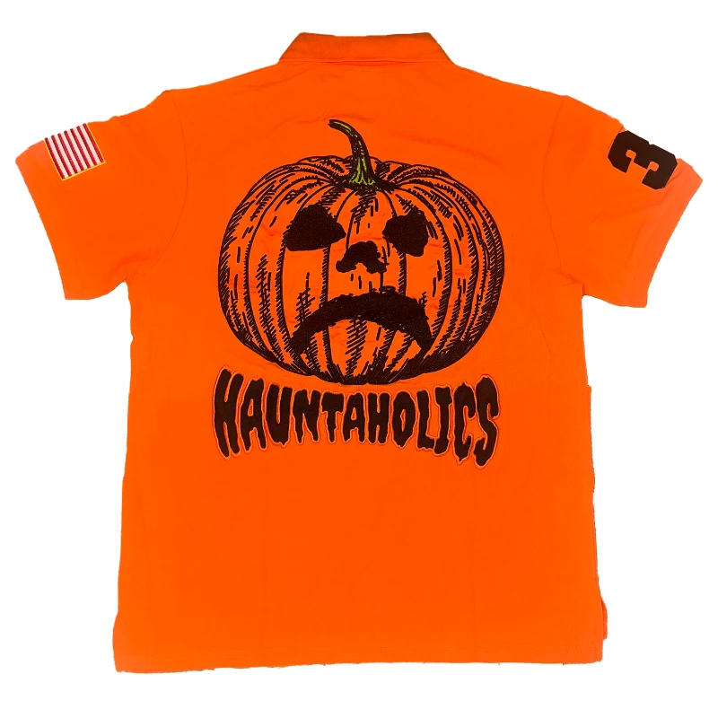 Y2K Haunted Polo Shirts Halloween Devil Pumpkin Pattern Embroidery Men Women Streetwear Gothic Hip Hop Rock Lapel Short Sleeves image 3