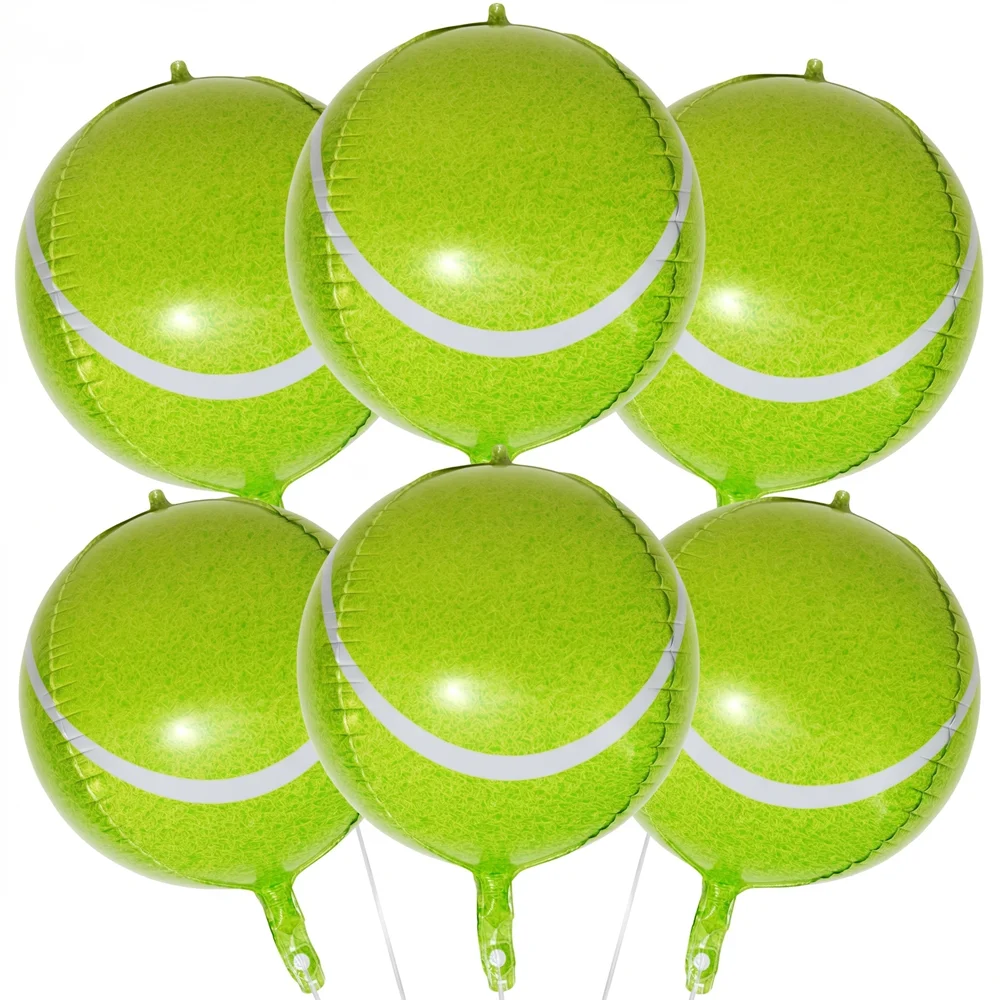 Lot de 6 ballons de tennis 4D haut de gamme, ballons sphériques réalistes en Mylar pour célébrations sportives adultes, jours de matchs de club de tennis