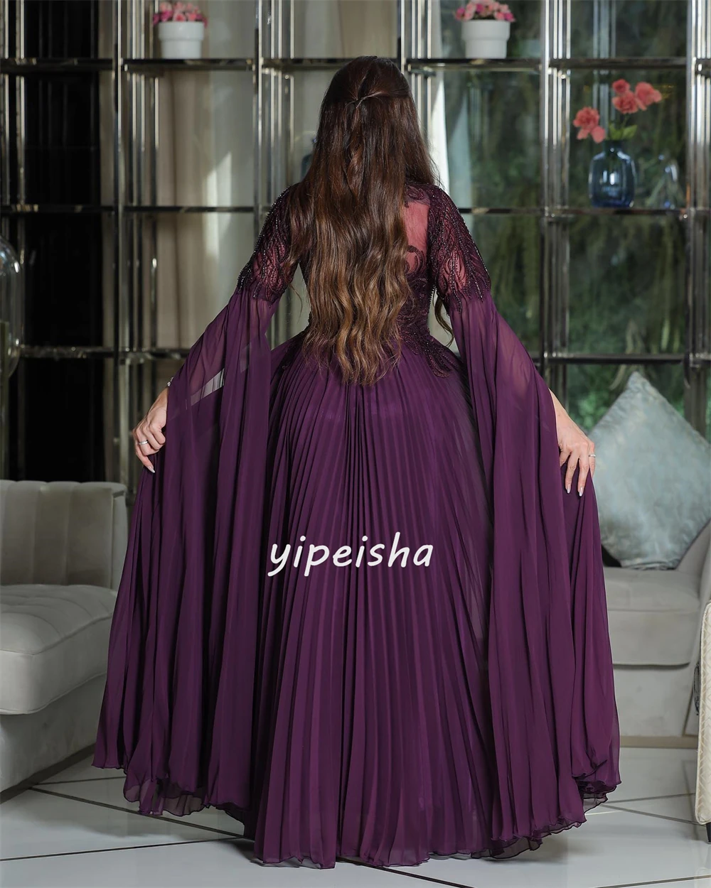 Vestido de noche Formal drapeado con apliques de gasa, cuello alto a medida, vestidos largos para ocasiones