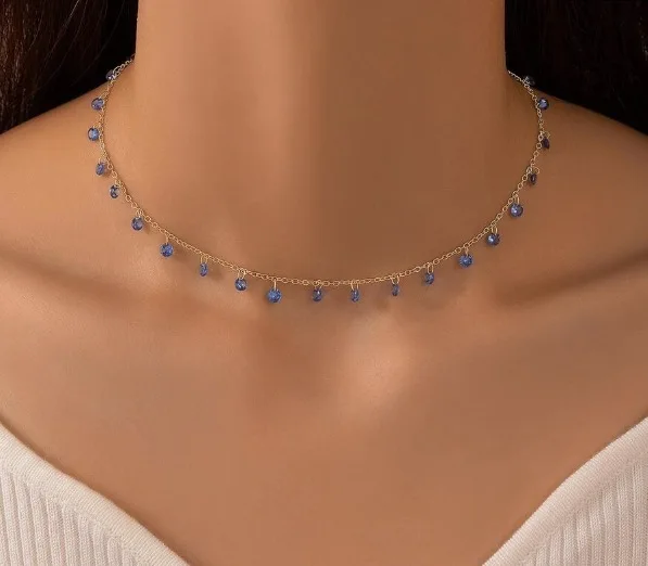 2026 Bohemia Retro Green Crystal Beaded Pendant Necklace for Women Charm Collarbone Chain Jewelry Holiday Beach Accessory Gift