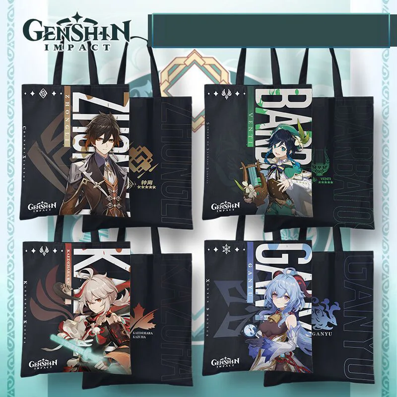 

Genshin Impact Canvas Bag Two-dimensional Cartoon Animation Shoulder Bag Shopping Bag Household Storage Bag Women's Makeup Home