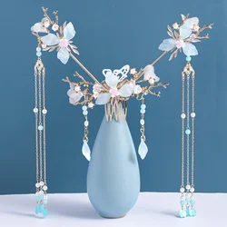Chinese Style Pearl Crystal Hairpin Earring Set For Women Bride Party Hanfu Wedding Bridal Hair Accessories Jewelry Pin Band