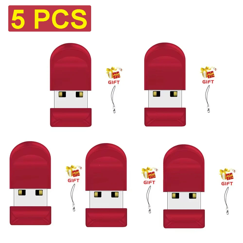 5pcs/lot Mini Red USB Flash Drive 128GB Free Key Chain Pen Drive 64GB 100% Real Capacity Memory Stick 32GB Portable U Disk 16GB