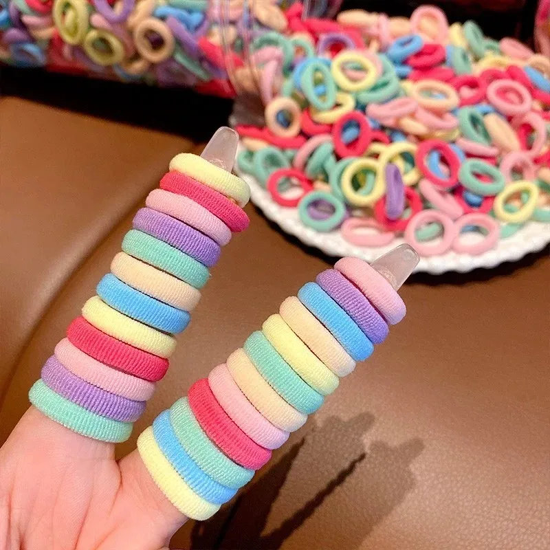 100PCS/Set Colorful Basic Nylon Ealstic Hair Band Kids Girls Ponytail Holder Ties Scrunchie Small Mini Headwear Rubber Bands