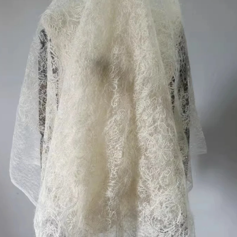 Hemp Rope Embroidered Hairy Lace Mesh Fabric High End Heavy Industry Headgear Creative Fashion Embroidery Designer Fabric