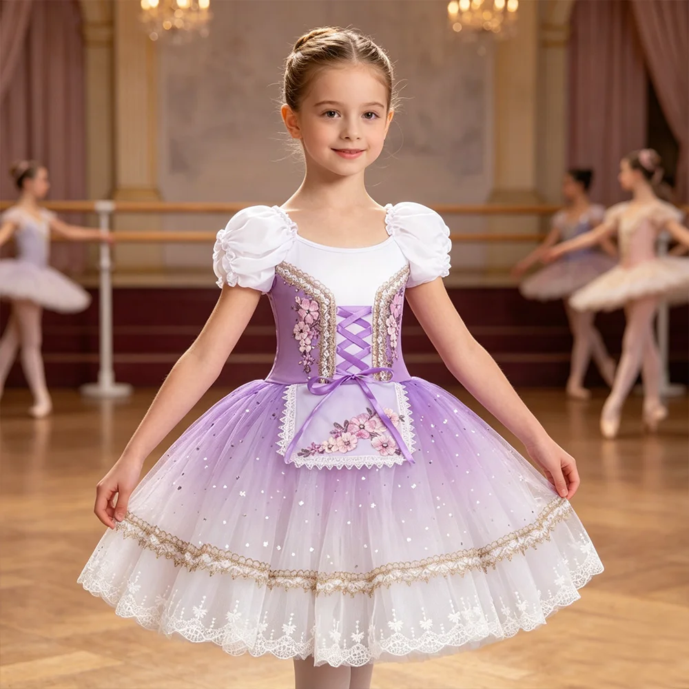 

Girls Professional Romantic Tutu Giselle & Swan Lake Ballet Dress for Stage Performance A-Line Gauze Tulle Skirt