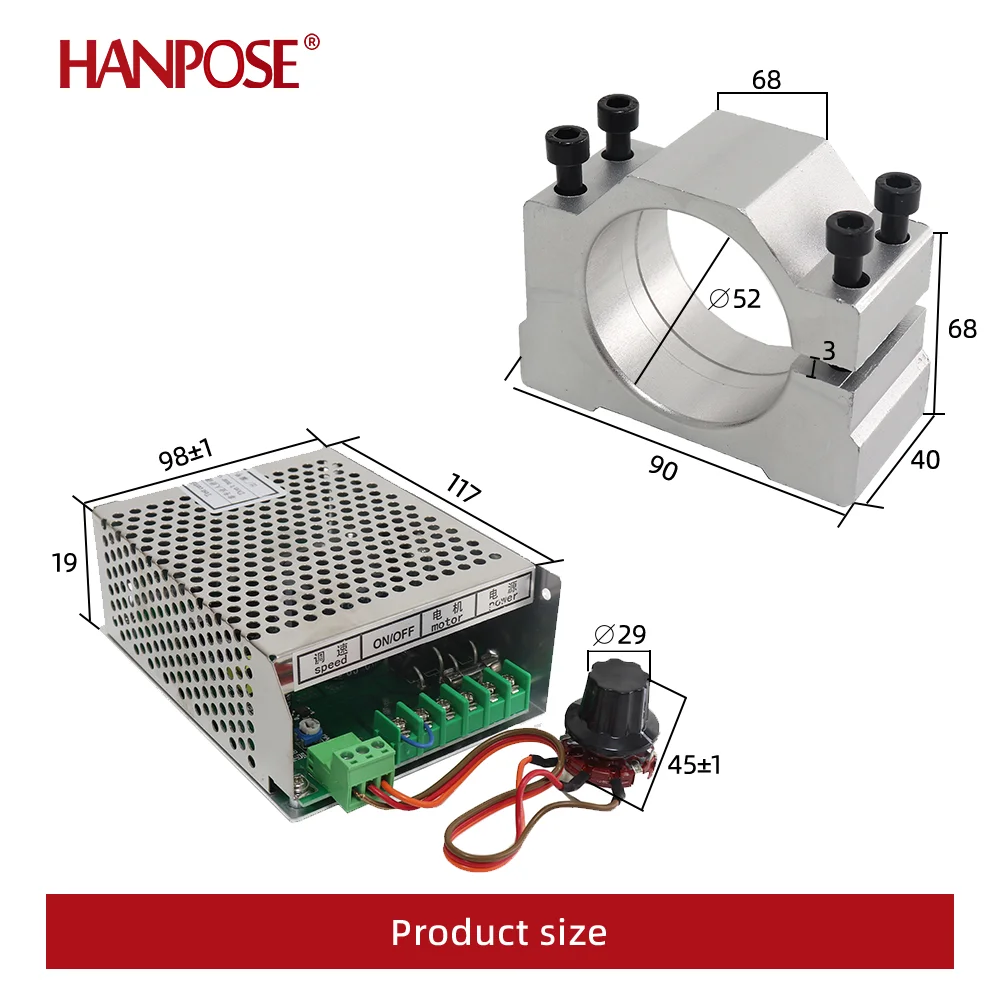 CNC 300W Spindle Motor + 1Sets ER11(1-7mm 13Pcs ) chuck +52mm Mount Bracket + spindle power supp For PCB Engraving