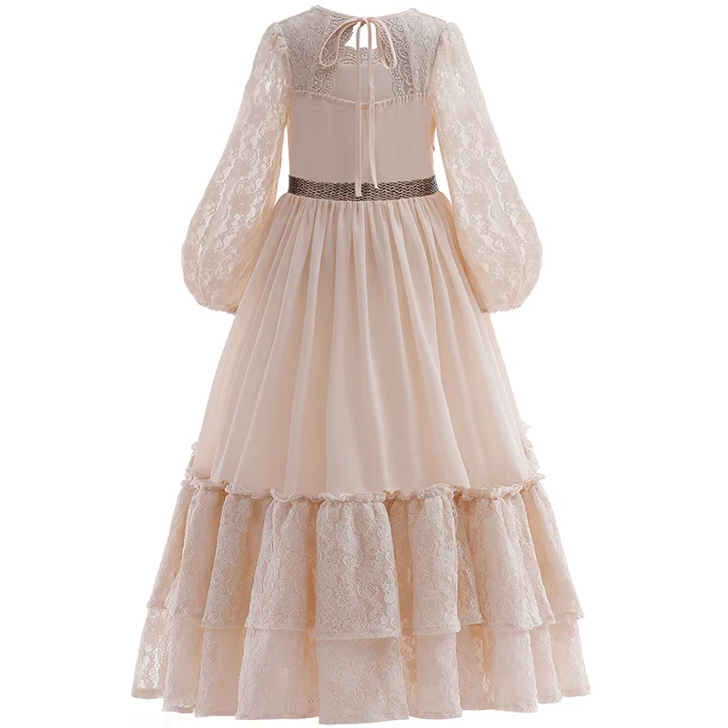 Baby Girl Dress 2024 Summer Fashion Lace Princess Party Dresses Long Sleeve Flower Wedding Costume Casual Patchwork Long Dress