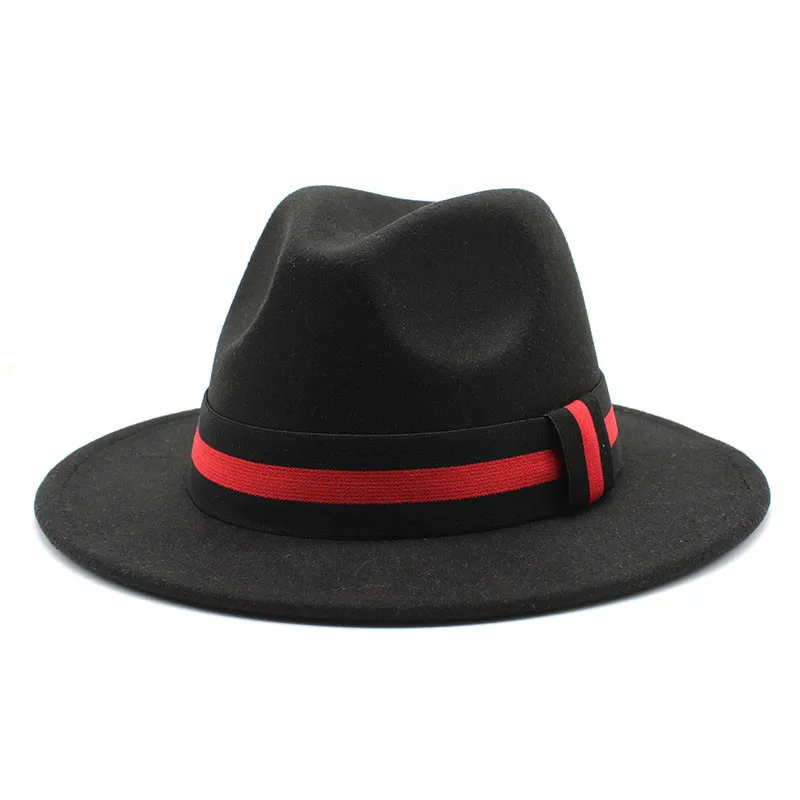 European And American Autumn And Winter  Black Woolen Jazz Hat Broad Brimmed Hat Fashion Flat Brim Top Hat CZY 054