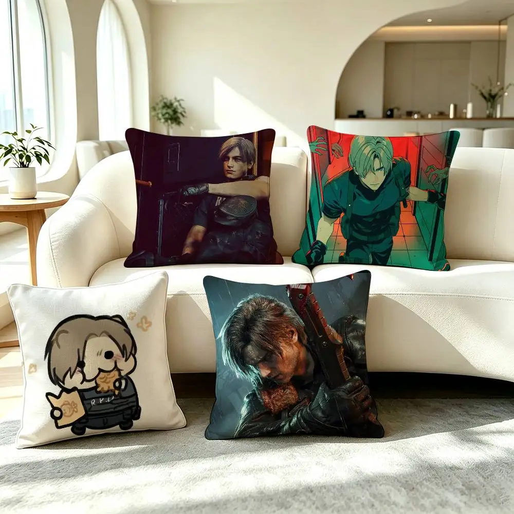 L-Leon S Kennedy Resident Evil Pillow Case Square Double-Sided Sofa Cushion Cover Bedroom Bedside Pillow