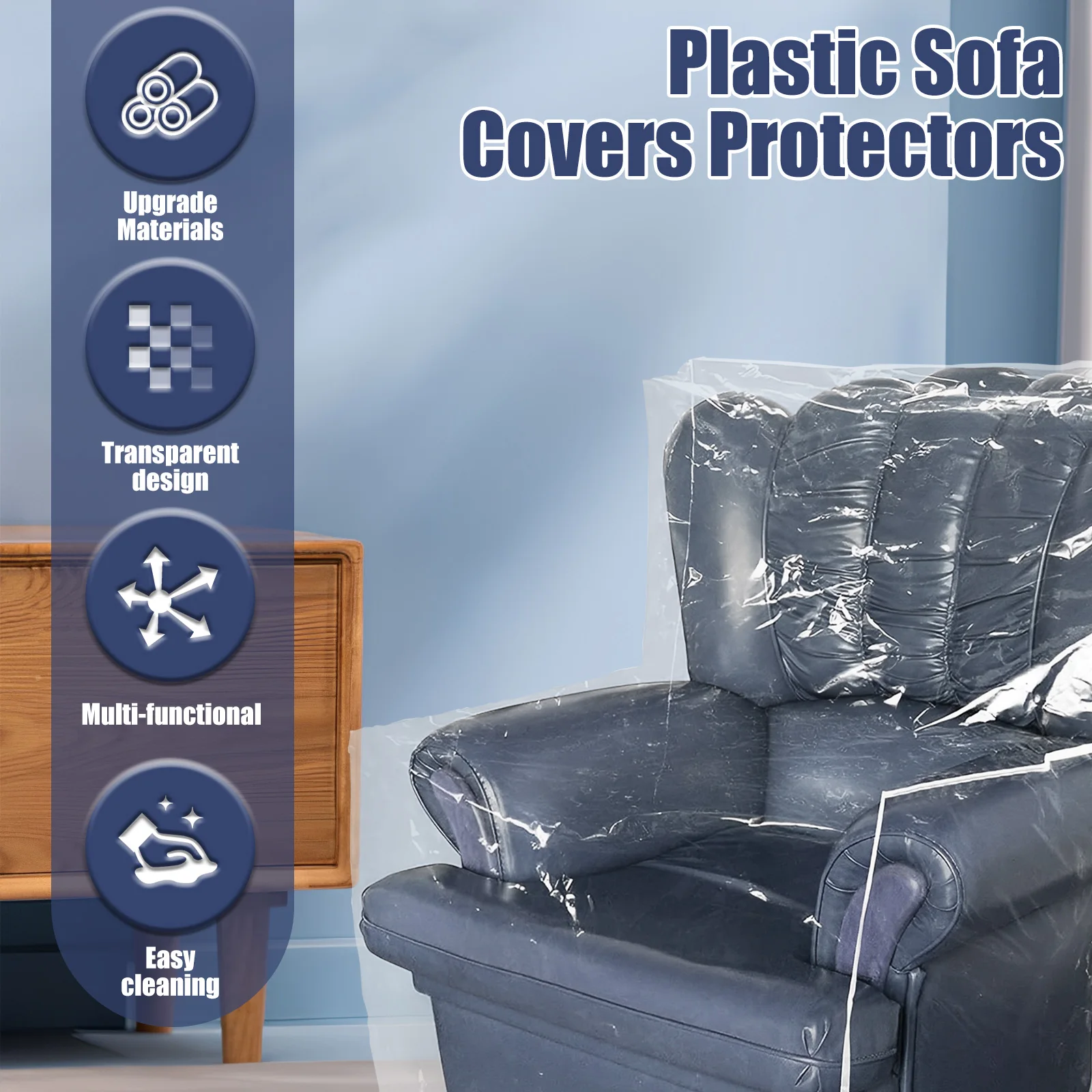 1/2Pcs Couch Cover Plastic Transparent Cat Scratch Protector Waterproof Sofa Cover Dust Proof Single Sofa Protective Cover