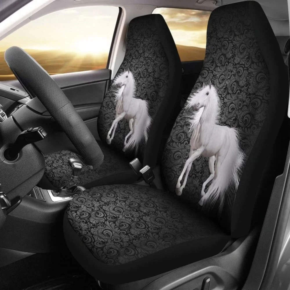 

Amazing White Horse Car Seat Covers 04 170804,Pack of Front Seat Cover