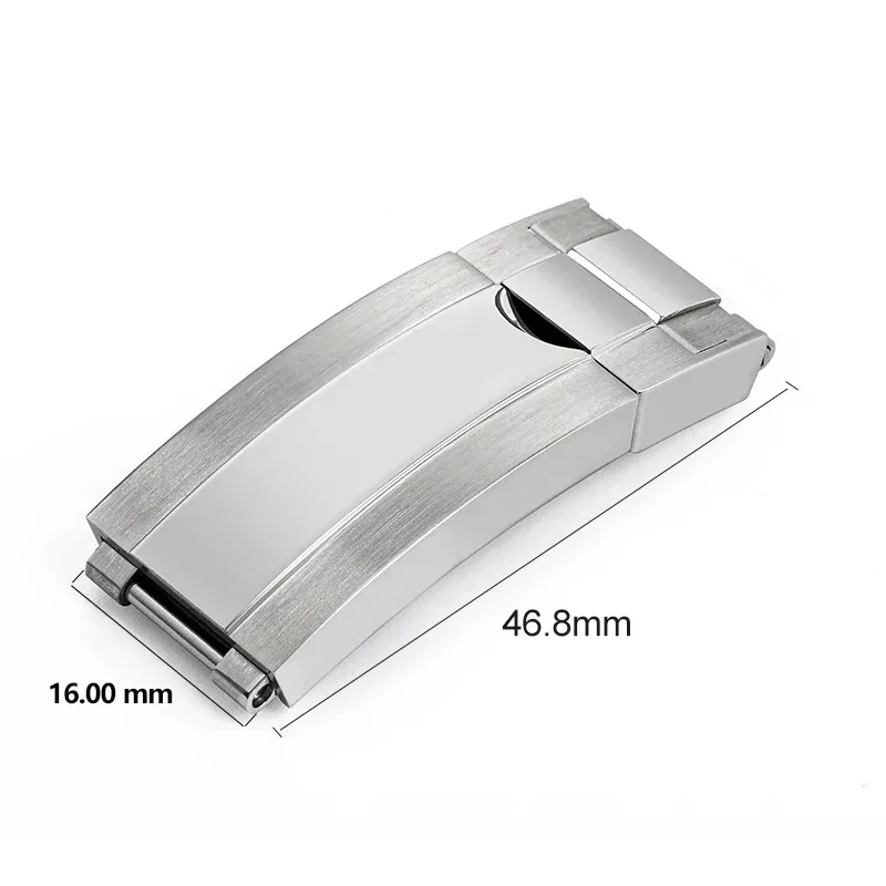 Watchdives 16mm Watch Clasp Solid Stainless Steel Brushed Double Pull Button for 9mm Pin Adjustable Watch Folding Safety Buckle image 6