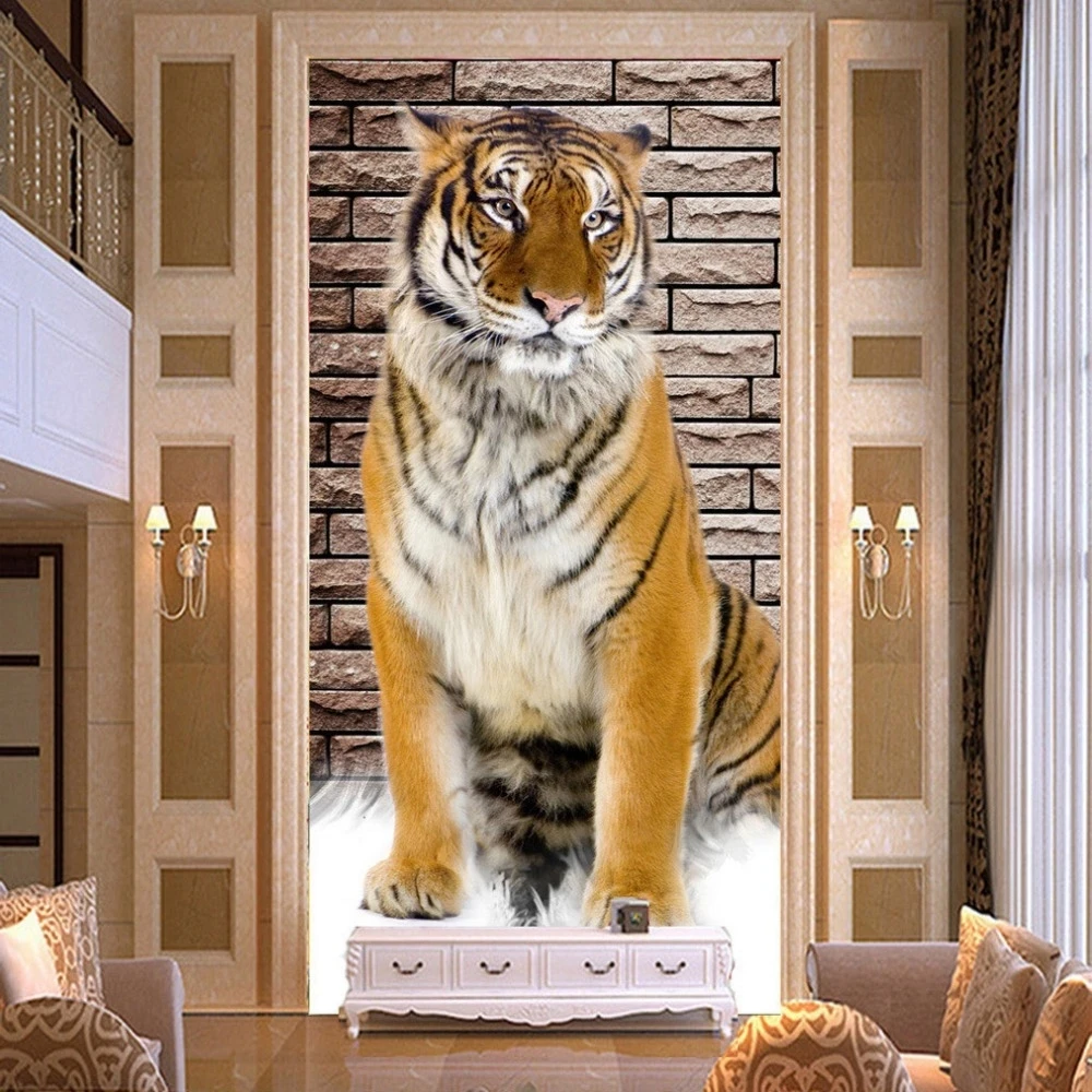 Custom Mural 3D Tiger Entrance Corridor Backdrop Room Paintings Living Room Self Adhesive Wallpaper Decor bedroom restaurant 8d