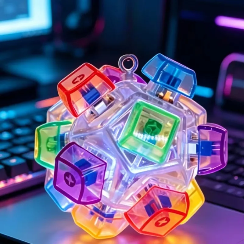 LED Keyboard Keychain Trick Toys Crystal Clicker Relieves Stress Sensory Toys Keyboard Keychain Trick Toys Adult Toys