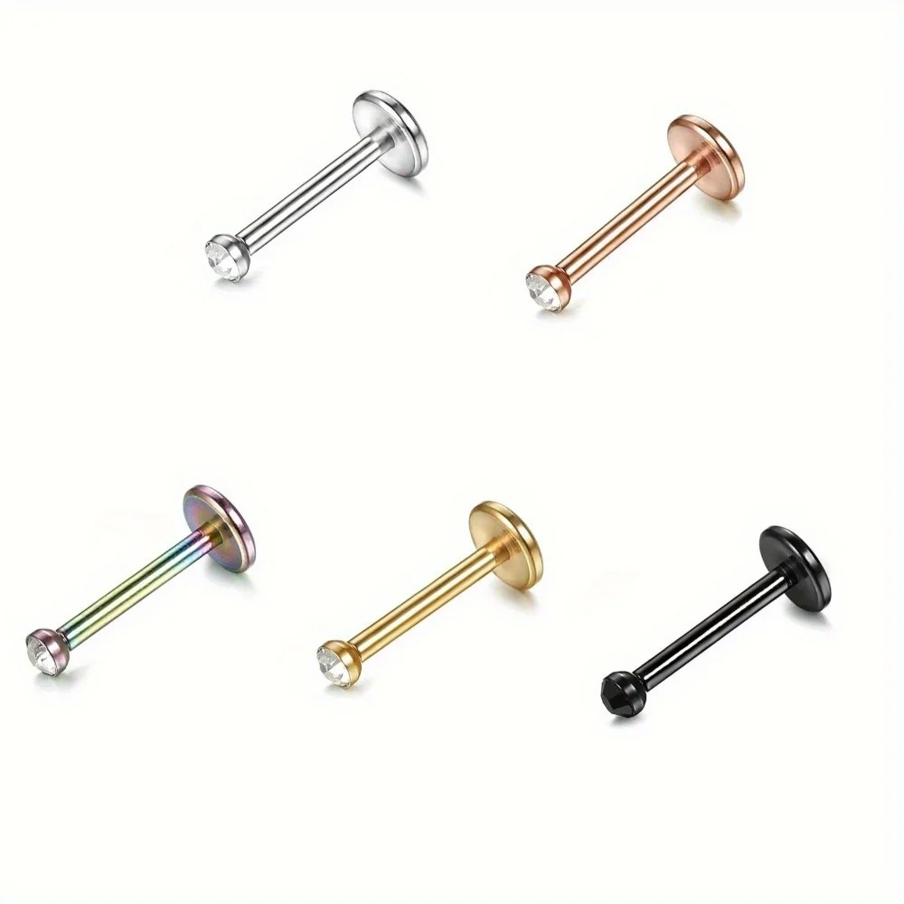 FINREZIO 1Pc 18 Gauge Stainless Steel Nose Studs Ear Stud Piercing Body Piercing with Unique Shiny Cubic Zirconia Inlaid Jewelry