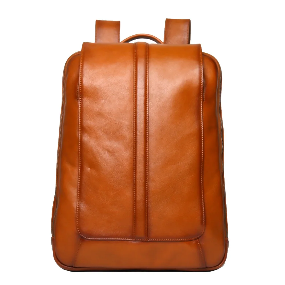 Vintage Genuine Leather Backpack for Men Cowhide Vegetable Tanned Leather Laptop Backpack Daily Commuter Travel Computer Bag
