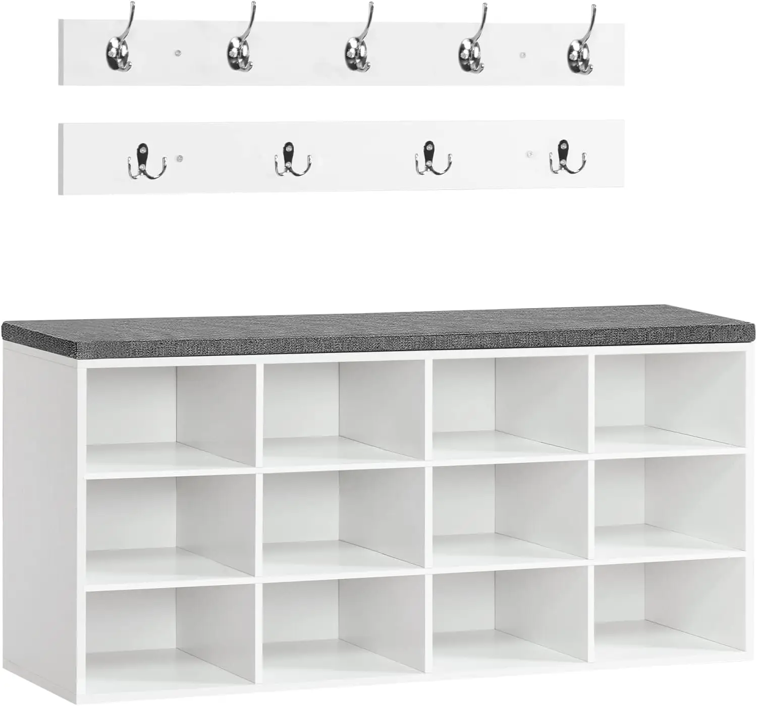 

Скамейка для хранения обуви с подушкой, скамейка для прихожей, дерево для прихожей 39,4 дюйма, стойка для пальто, 12 кубиков, вмещает до 330 фунтов, стойка для обуви