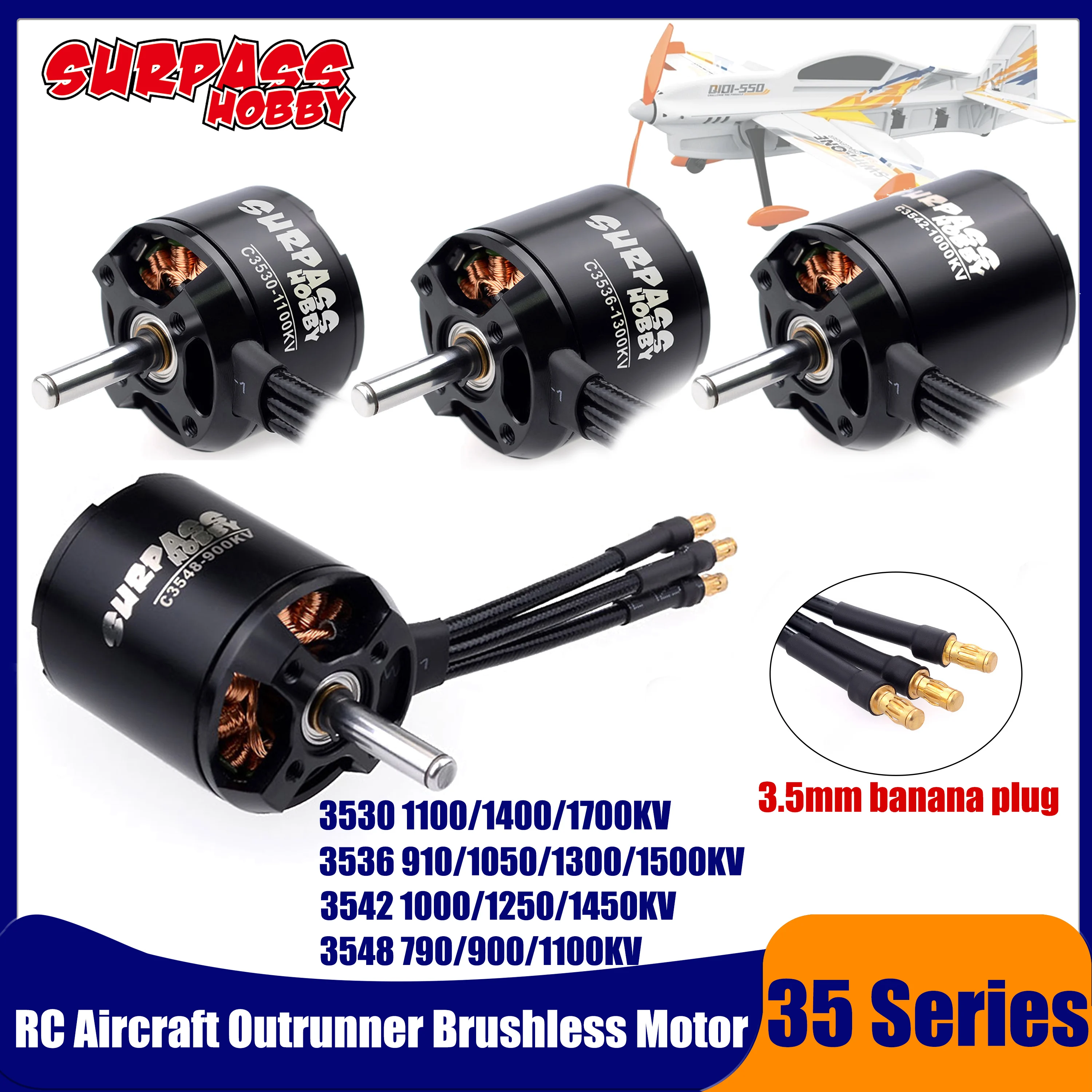 

Surpass Hobby 3530 3536 3542 3548 Outrunner Brushless Motor for RC FPV Racing Drone Airpane Fixed-wing Multicopter Quadcopter