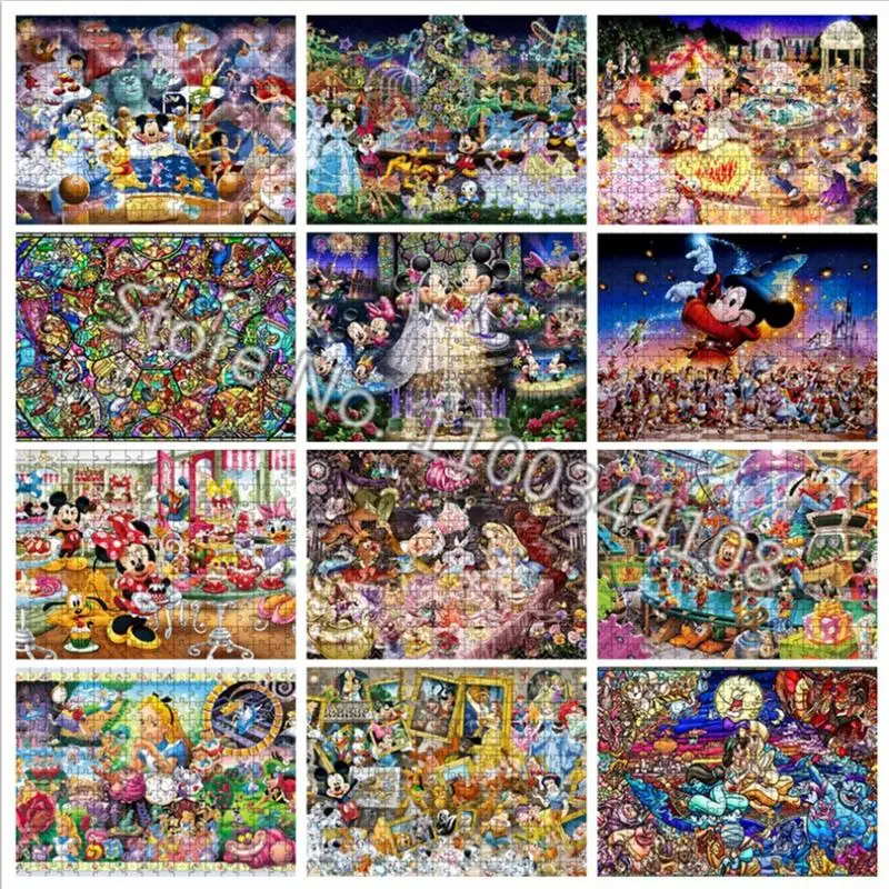 

Mickey Mouse Jigsaw Puzzles Disney Movie Cartoon 300/500/1000 Pieces Paper Puzzle Children Educational Adult Decompression Toys