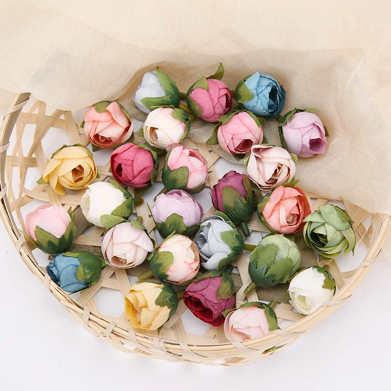 

10/20/50PC Rose Bud Artificial Flowers Silk 2cm Fake Flowers Head For Home Decor Wedding Decoration DIY Bride Wreath Accessories