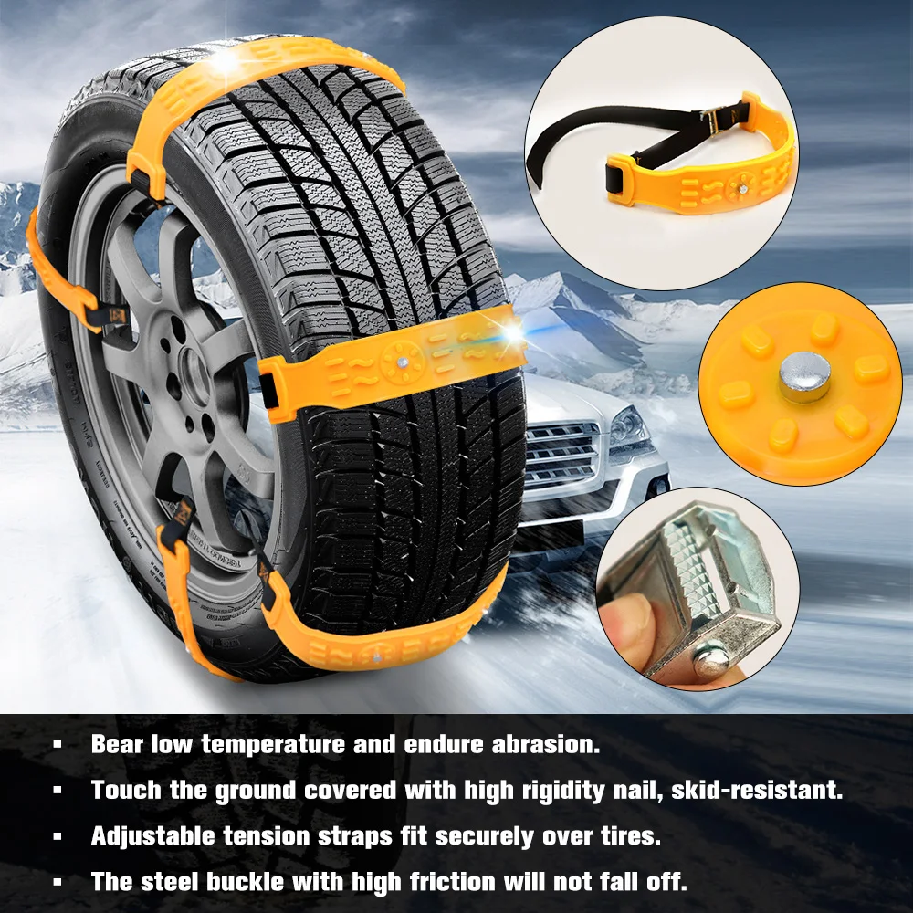 2 Pieces TPU Car Tire Snow Chains Anti-Skip Belt Safe Driving For Most Car SUV VAN Wheel Outdoor Emergency Chain