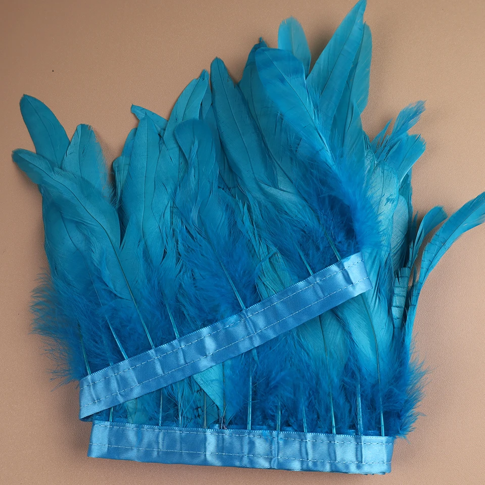 Rooster Cock Tail Feathers Trims 15-20cm Silver Golden Chicken Feathers Trims Strung Rooster Feather Trimming Carnival Costume