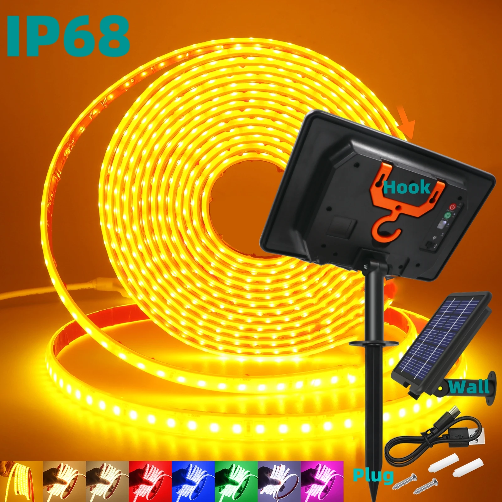 IP68 Self-Adhensive Tape Solar Strip LED Light 24V SMD 2835 120LEDs Flexible Rope Lamp Warm/White/Red/Green/Ice Blue/Pink/Yellow