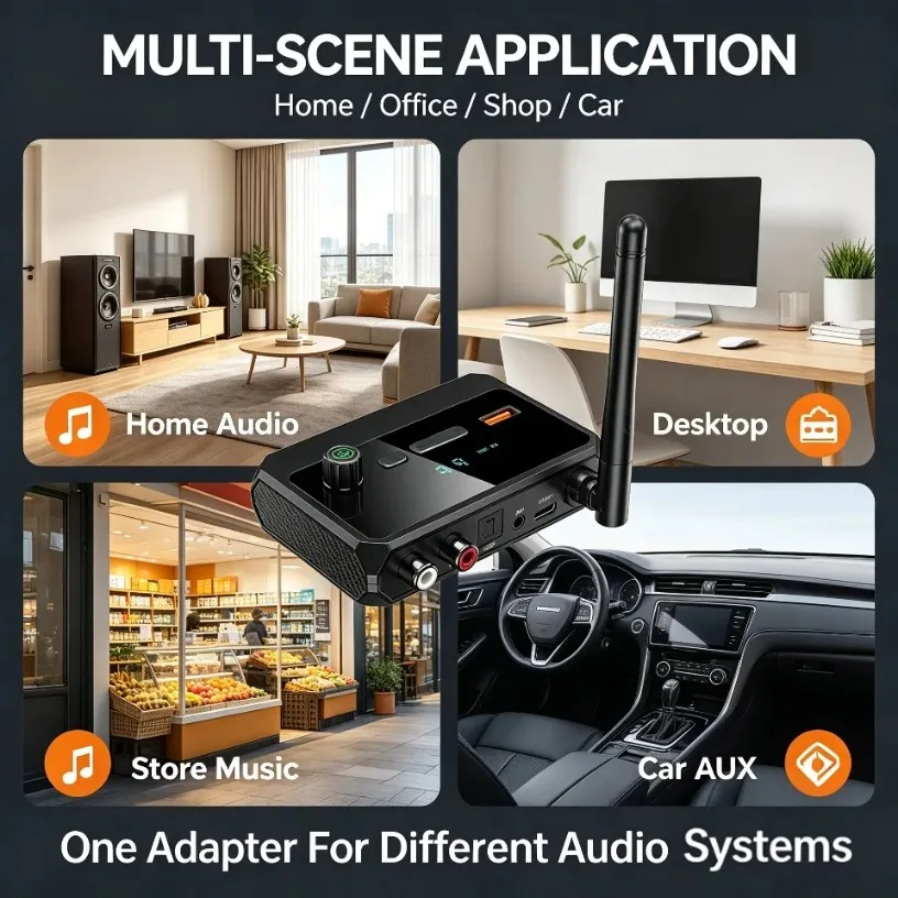 Bluetooth Receiver 5.3 Audio Adapter Optical SPDIF Out USB Playback Digital Display HiFi for Home Stereo Speaker