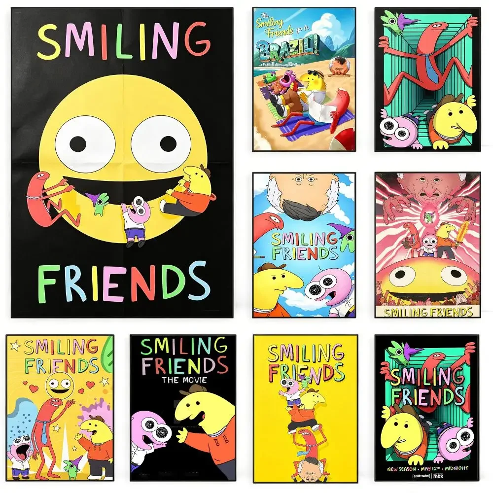 animation Smiling Friends Poster Poster Nordic HD Self-Adhesive Wall Sticker Home Café Bedroom Living Room Art Decor Gift