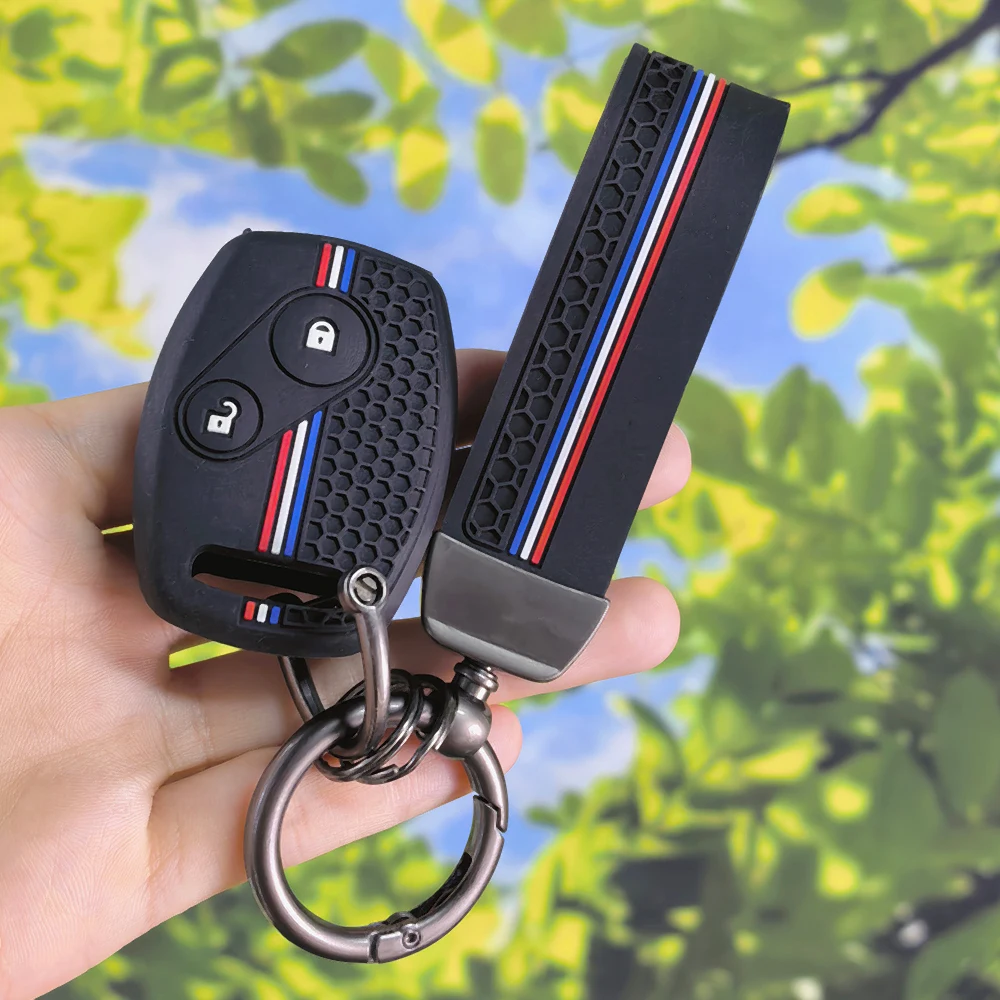 Honeycomb Silicone Key Fob Cover With Keychain for Honda Civic Fit CRV FRV Jazz Insight 2‑Button Car Remote Protector