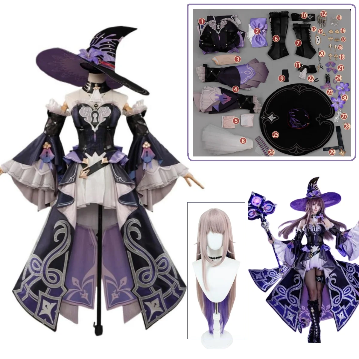 

Game New Herta Cosplay Game Honkai: Star Rail Costume Wig Fashion Sweet Uniform Dress Halloween Party Role Play Clothing Set
