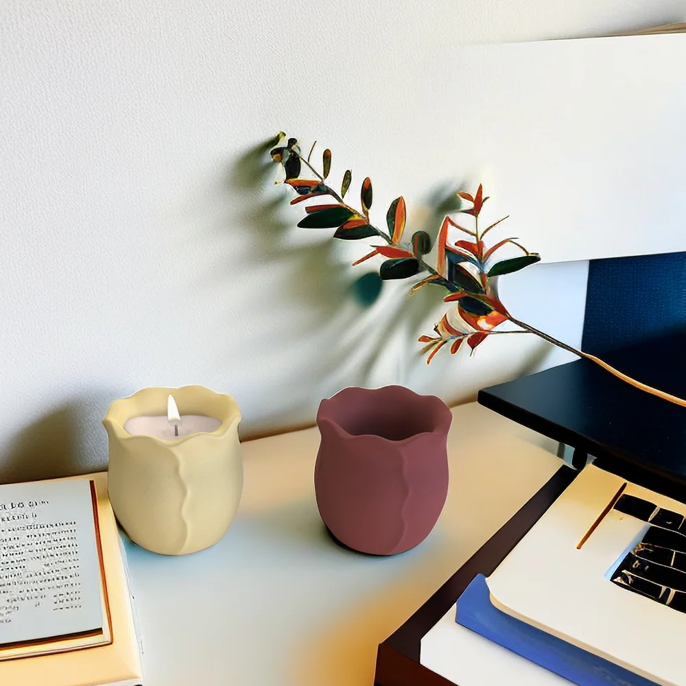 Molde de copo de vela de silicone, molde de flor de tulipa, jarra de concreto, moldes de vaso de flores, estilo europeu, design de decoração de casa