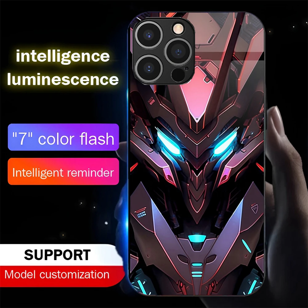 

Popular Punk Mech LED Light Glow Luminous Tempered Glass Phone Case For Samsung S25 S24 S23 S22 S21 S20 FE Note 10 Plus Ultra