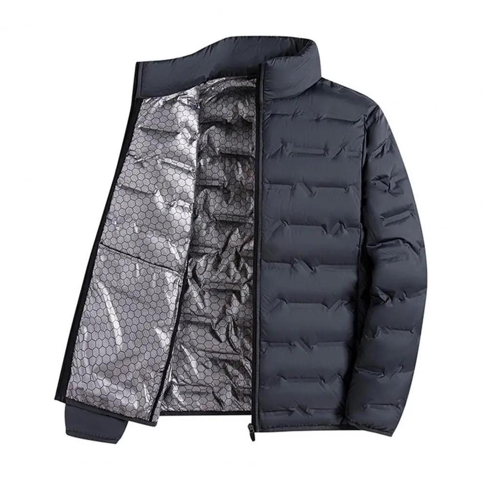 Winter Outdoor Activities Coat Men's Stand Collar White Duck Down Jacket with Zipper Placket Pockets Quilted for Winter