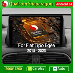 Android 14 Car Radio For FIAT EGEA TIPO 2016 - 2020 Carplay Auto Multimedia Stereo Video Player 4G WIFI GPS NAVI QLED 2 DIN DSP