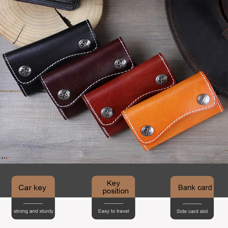 

Модная многофункциональная кожаная сумка-органайзер для ключей большой емкости растительного дубления, сумка-органайзер для ключей из натуральной кожи с застежкой-картой до 6 ключей