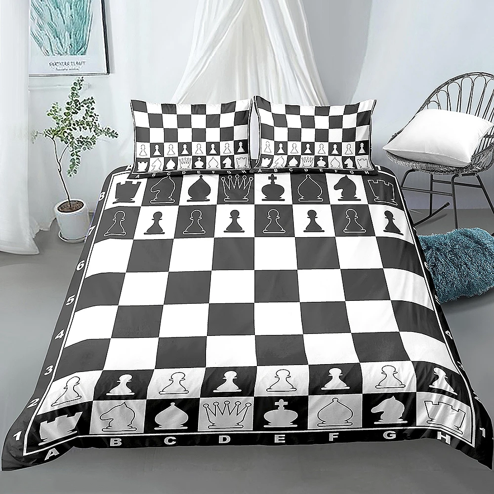 Chess Board Duvet Cover Luxury Child Bedding Set Euro King Size Quilt Cover Boys Girl Queen Comforter Cover Home Textile 2/3 Pcs