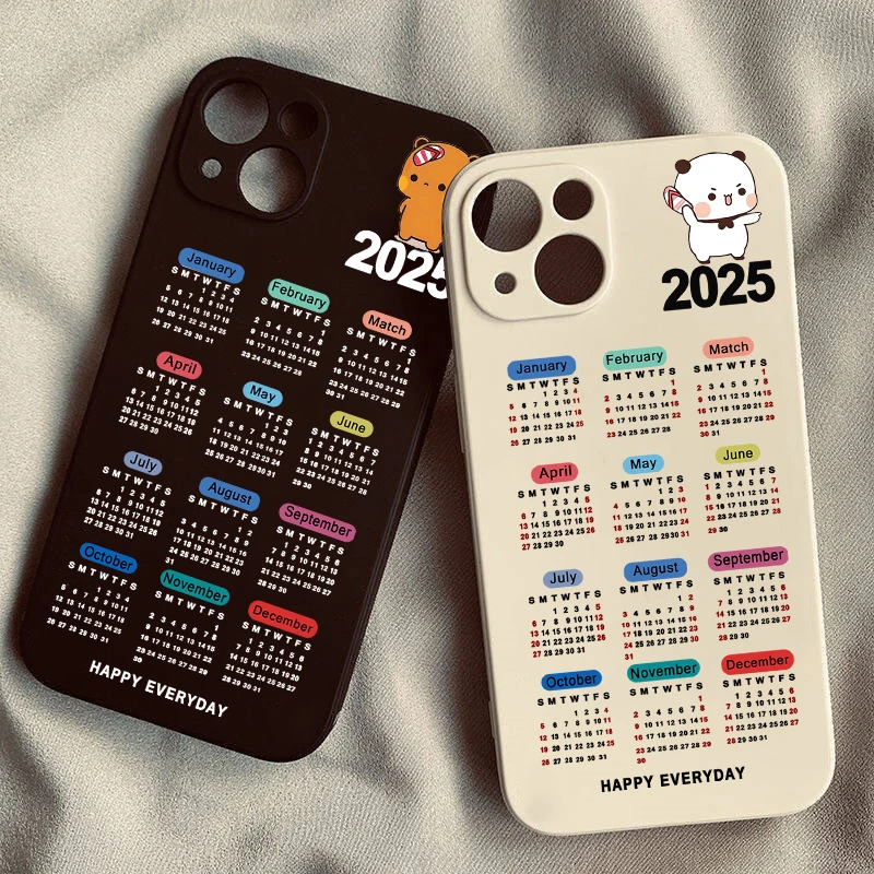 Hot 2025 Calendar Phone Case For iPhone 15 14 16 Pro Max 13 12 11 XR XS 7 8Plus New Year Dudu Bubu Couple Soft Silicone Cover