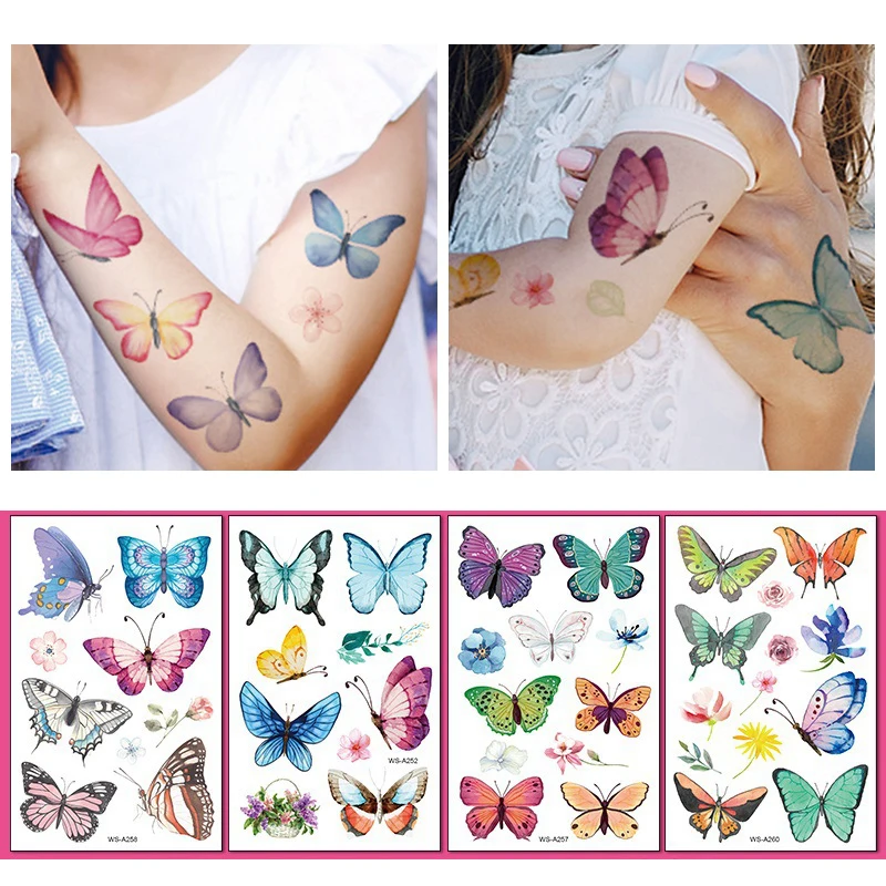 Butterfly Skin Tattoo Sticker Temporary Removable Body Arm Face Makeup False Tattoo Pattern for Women Girls