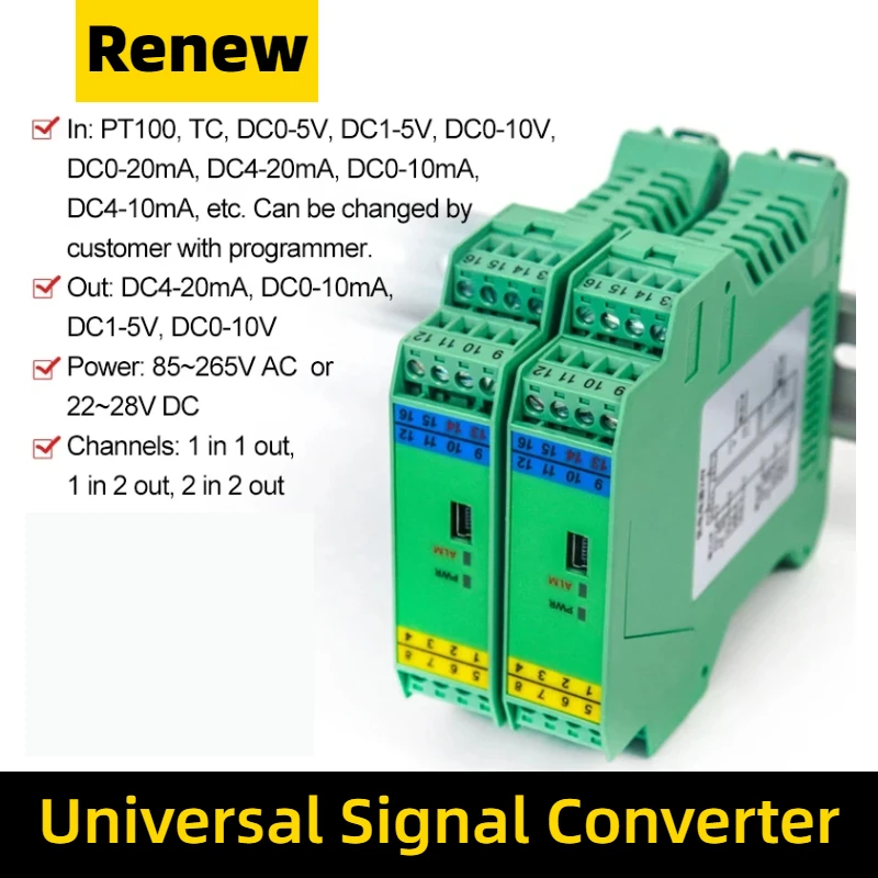 Intelligent Universal Temperature Transmitter Signal Isolator and Distributor PT100/TC/V/mV/mA to 4-20mA converter