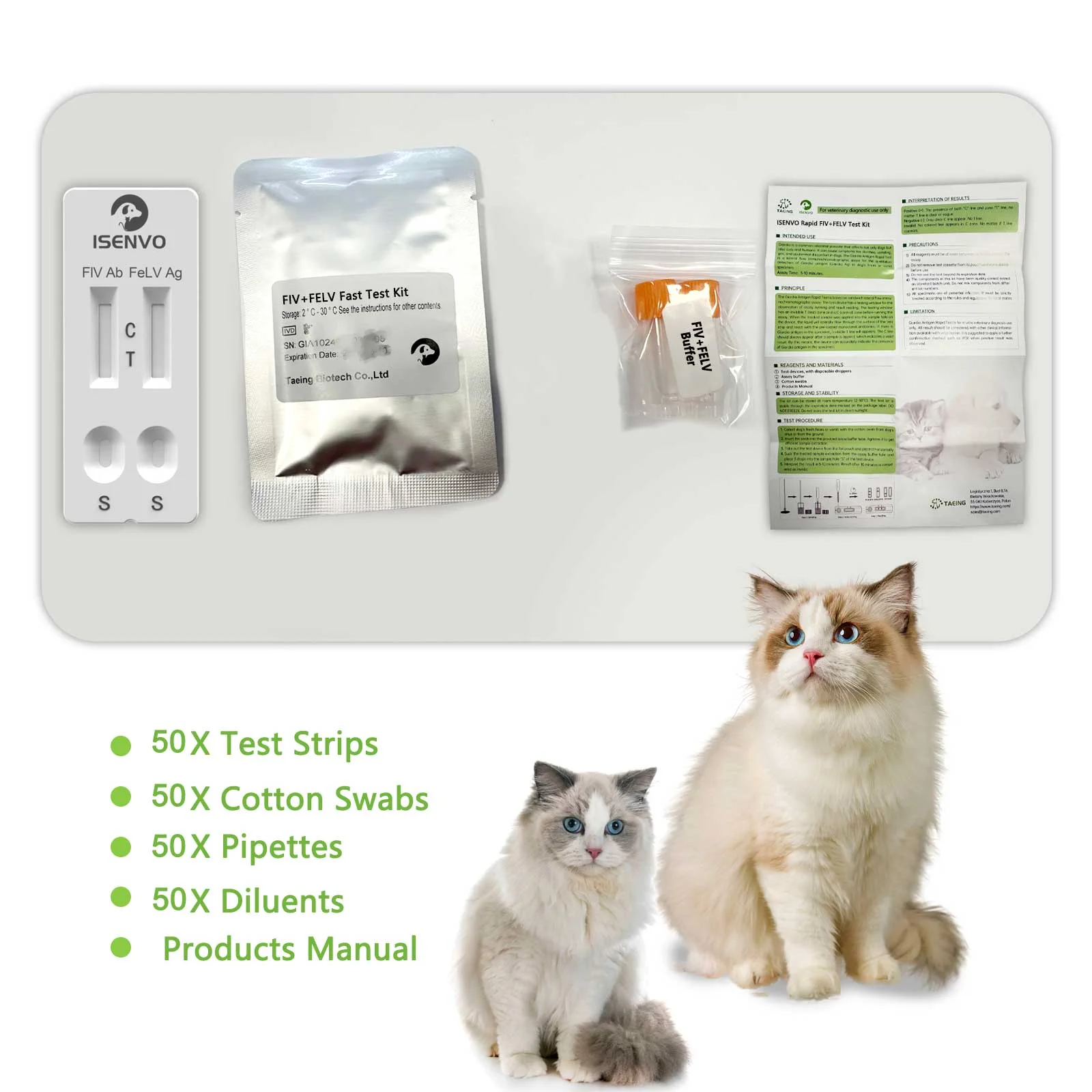 

50 Pcs (FIV+FeLV) Feline Immunodeficiency & Leukemia Combo Test Kits for Cats